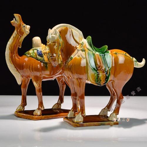 洛阳特色文化礼品唐三彩中国马陶瓷马摆件西安旅游纪念品2米白色对马